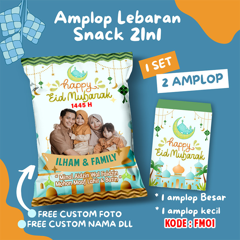 

amplop lebaran kekinian model snack 2in1 foto family
