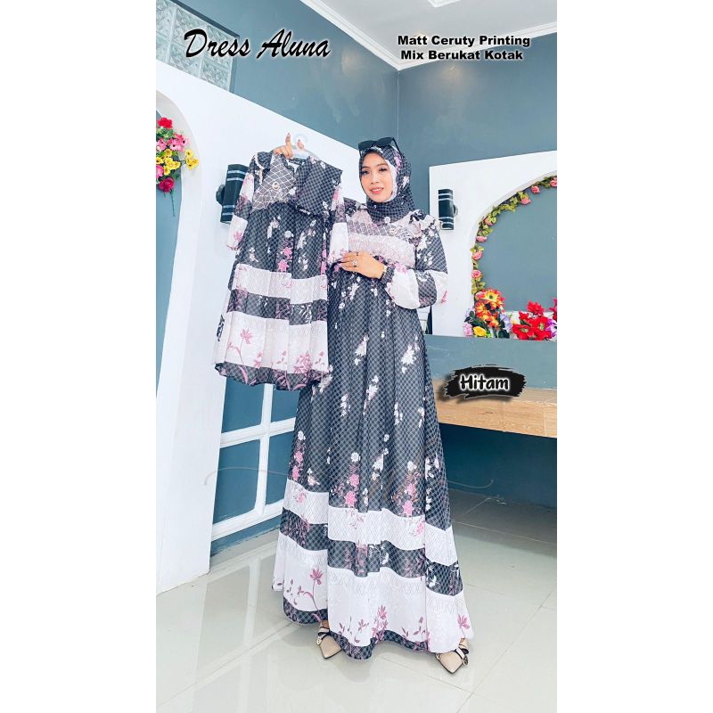 Gamis/Dress Aluna Set Hijab Couple Ibu dan Anak ORI NK Nazwa
