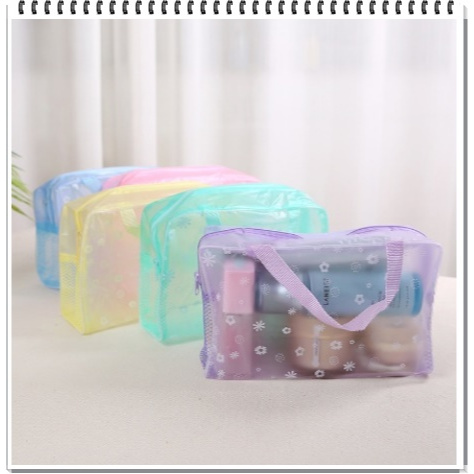 NZ Tas Plastik Transparant Anti Air Motif Bunga / Pouch Make Up Waterproof / Travelling Bag / Tas Ko