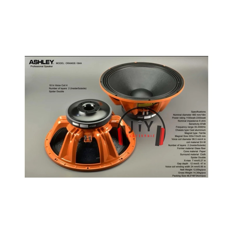 Speaker Komponen Ashley 18 inch Orange-184A Orange 184A Original
