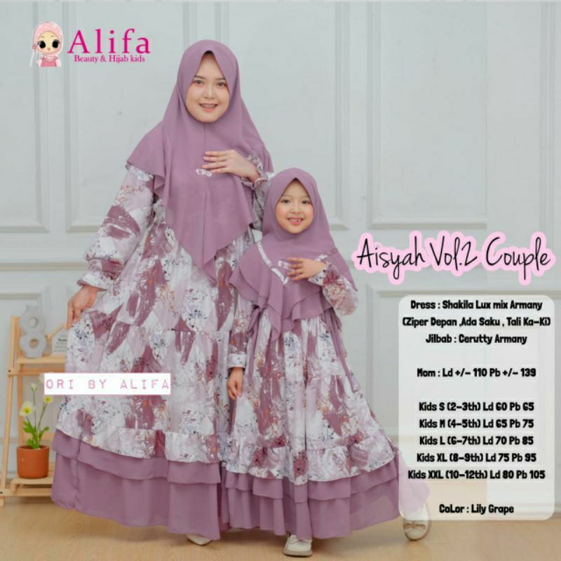 COUPLE GAMIS SYARI ANAK PEREMPUAN DAN IBU AISYAH KIDS VOL 1 2 ORI BY ALIFA