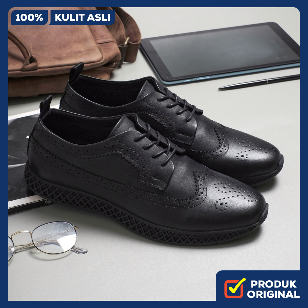 BRITISH BOLD BLACK ORIGINAL x KENZIOS Sepatu Formal Kulit Sapi Asli Pantofel Tali Full Hitam Pria Ke