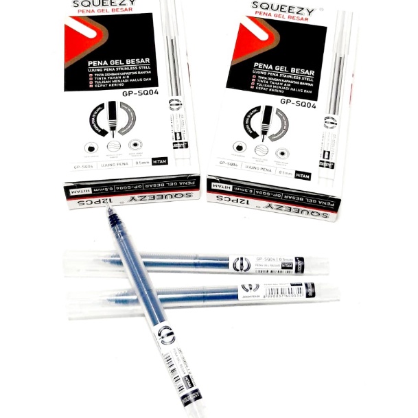 

Super Harga Grosir Per 1Kotak12pcs Pulpen Pena Gel BESAR 5mm GPSQ4 TINTA HITAM SQUEEZY