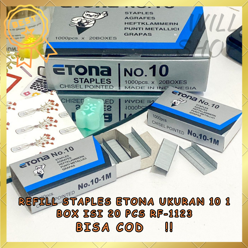 

GROSIR 20 PCS / 1 BOX REFIL ISI STAPLER STEPLES ETONA No.10 ORIGINAL 100% PERLENGKAPAN SEKOLAH KANTOR PAKET 1 BOX ISI 20 TERMURAH BISA COD