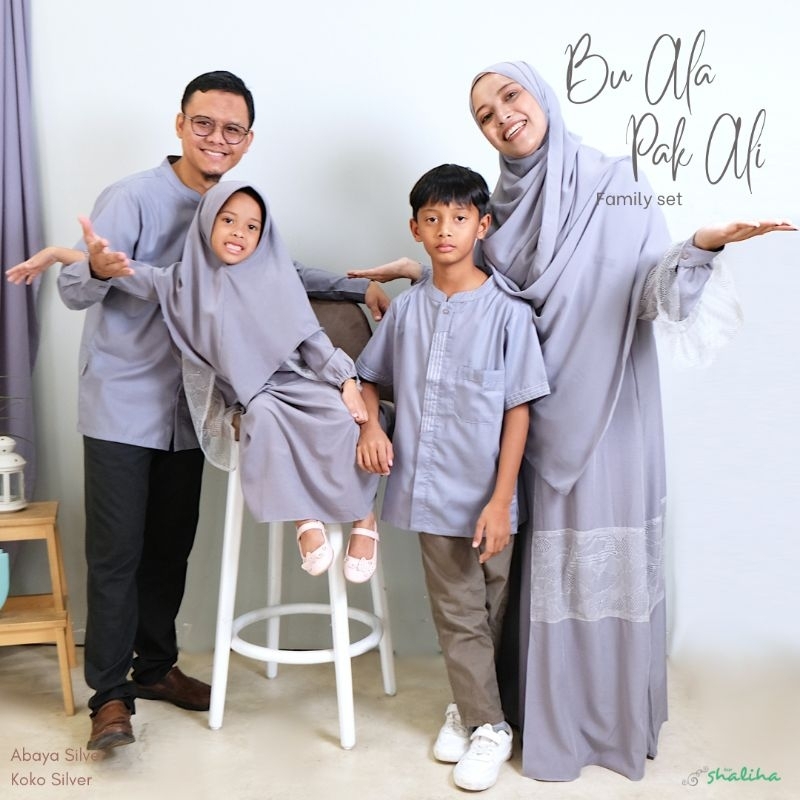 Couple Family Ala Ali Silver Set baju couple gamis koko muslim ibu anak ayah