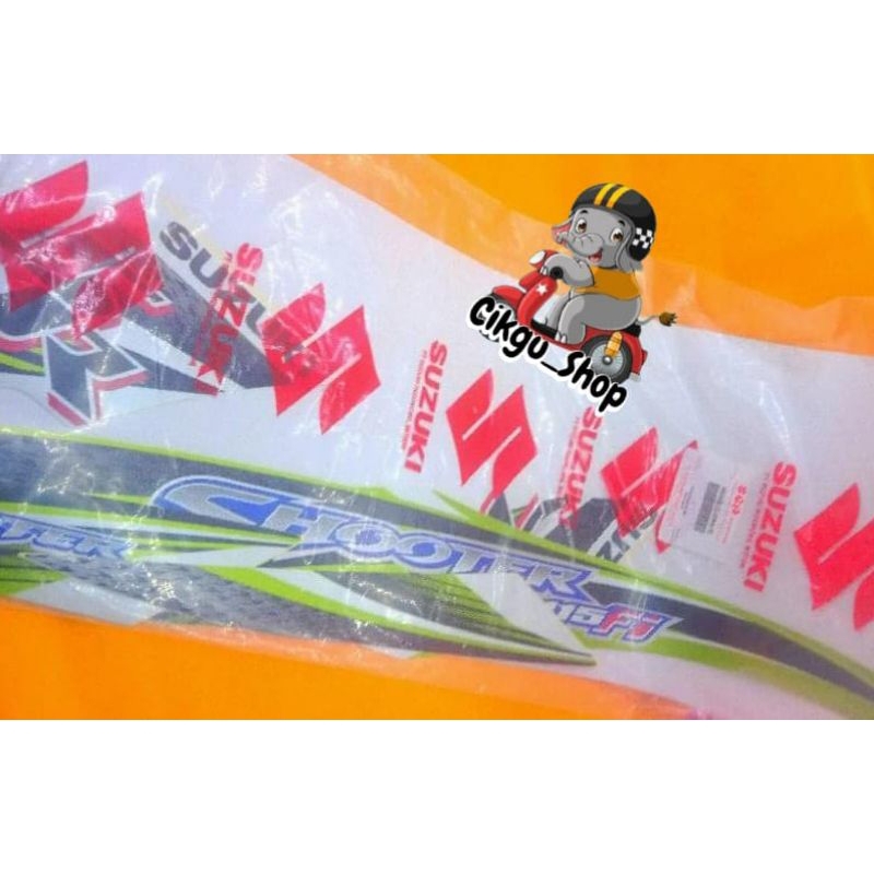 stiker striping list body Suzuki Shooter SR CW putih hijau original SGP 100%