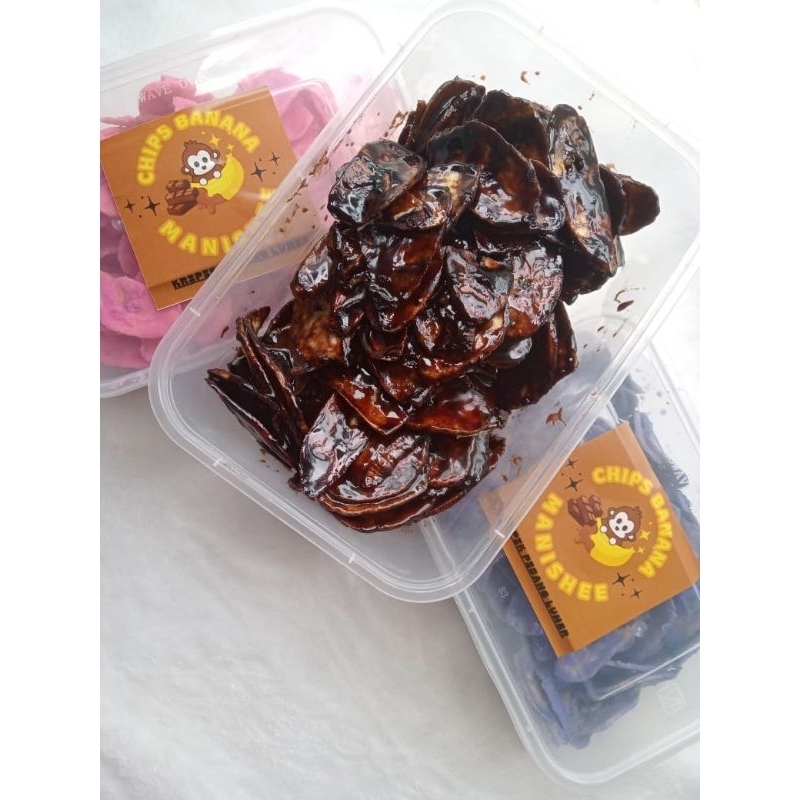 

Kripik pisang Coklat lumer meleleh varian coklat kemasan 250gram