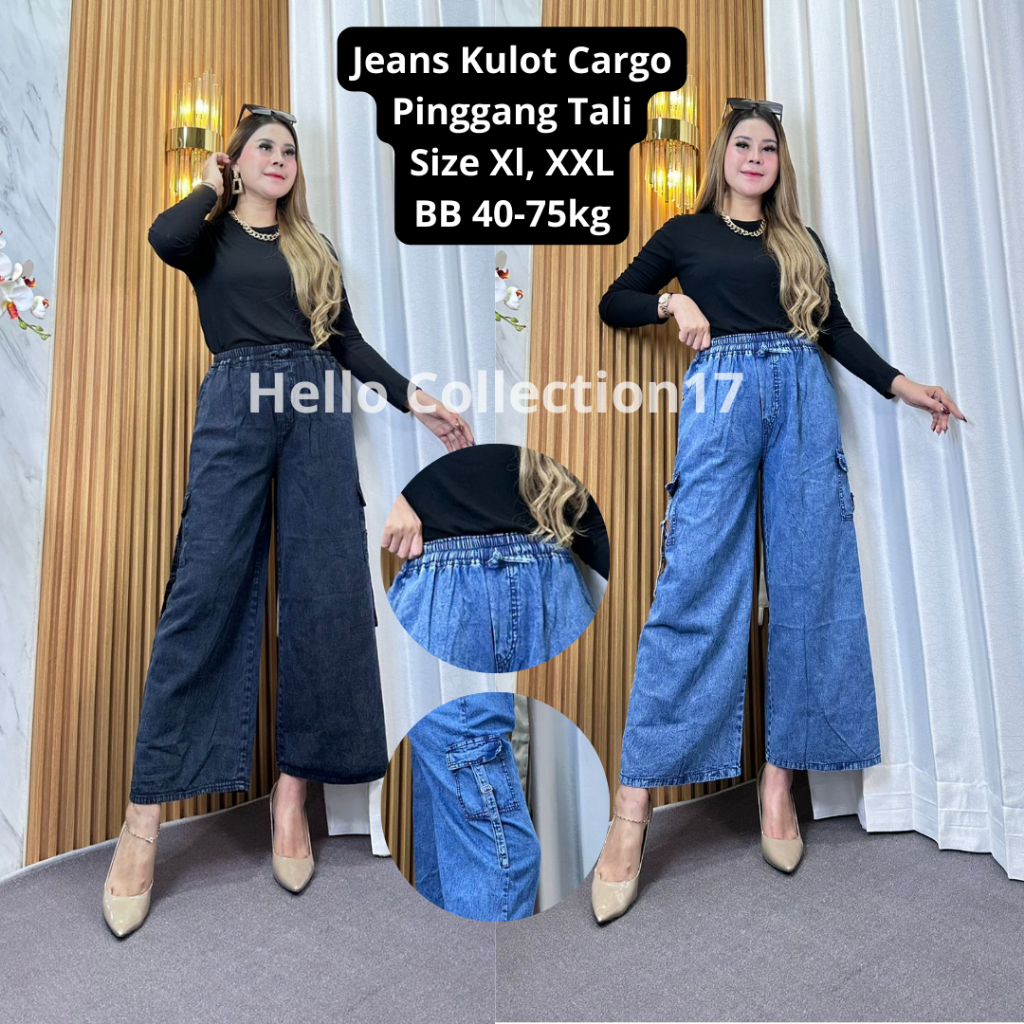Kulot Cargo Jeans Wanita Kekinian Jeans Ori Size XL-XXL BB 40-75 Premium