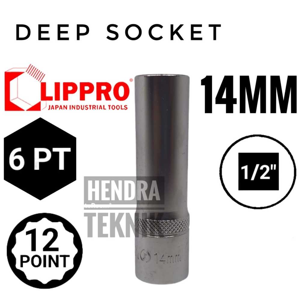 MATA SOCK CHROME PANJANG 14MM CRV KUNCI SOK ECERAN 14 MM MATA SOK DEEP SOCKET CHROME VANADIUM LIPPRO