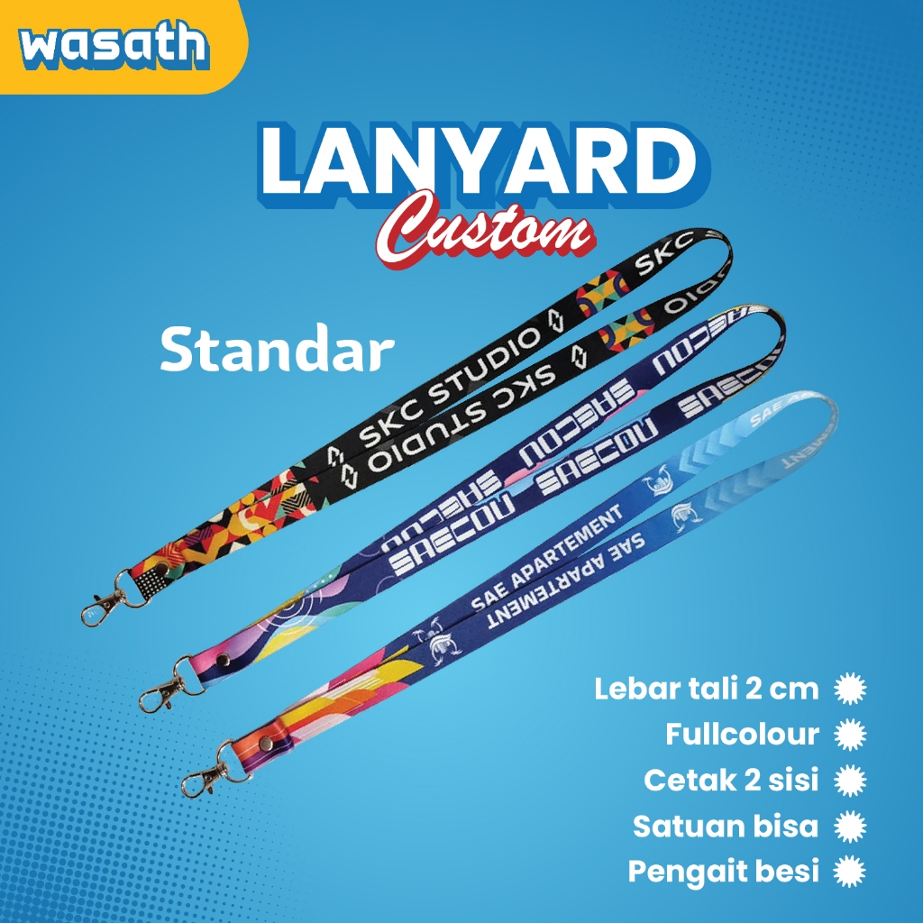 

lanyard custom standar - custom tali lanyard standar 2 sisi - cetak lanyard custom - tali id card custom