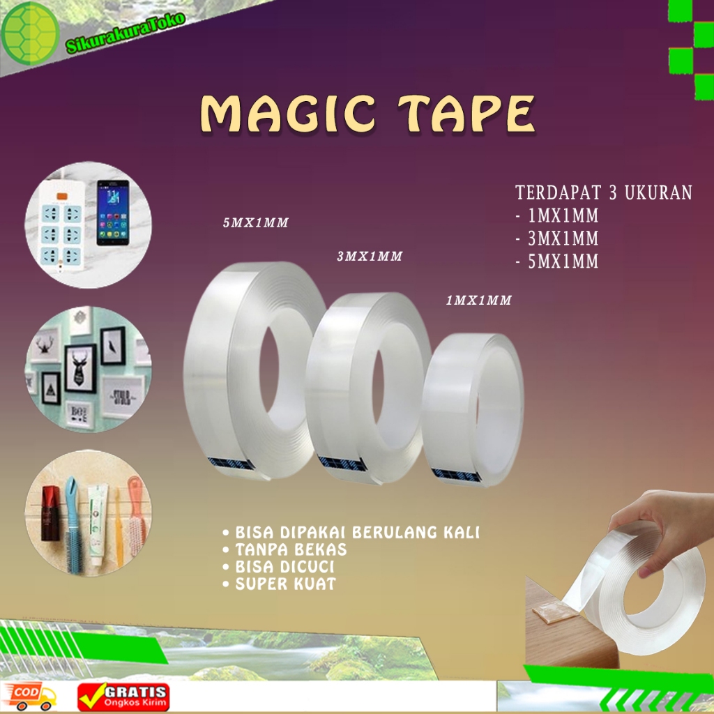 

(SDA) COD Nano Double Tape Ajaib Bening Tahan Air Acrylic Washable Ivy Grip Isolasi Selotip Dicuci 1 2 3 5
