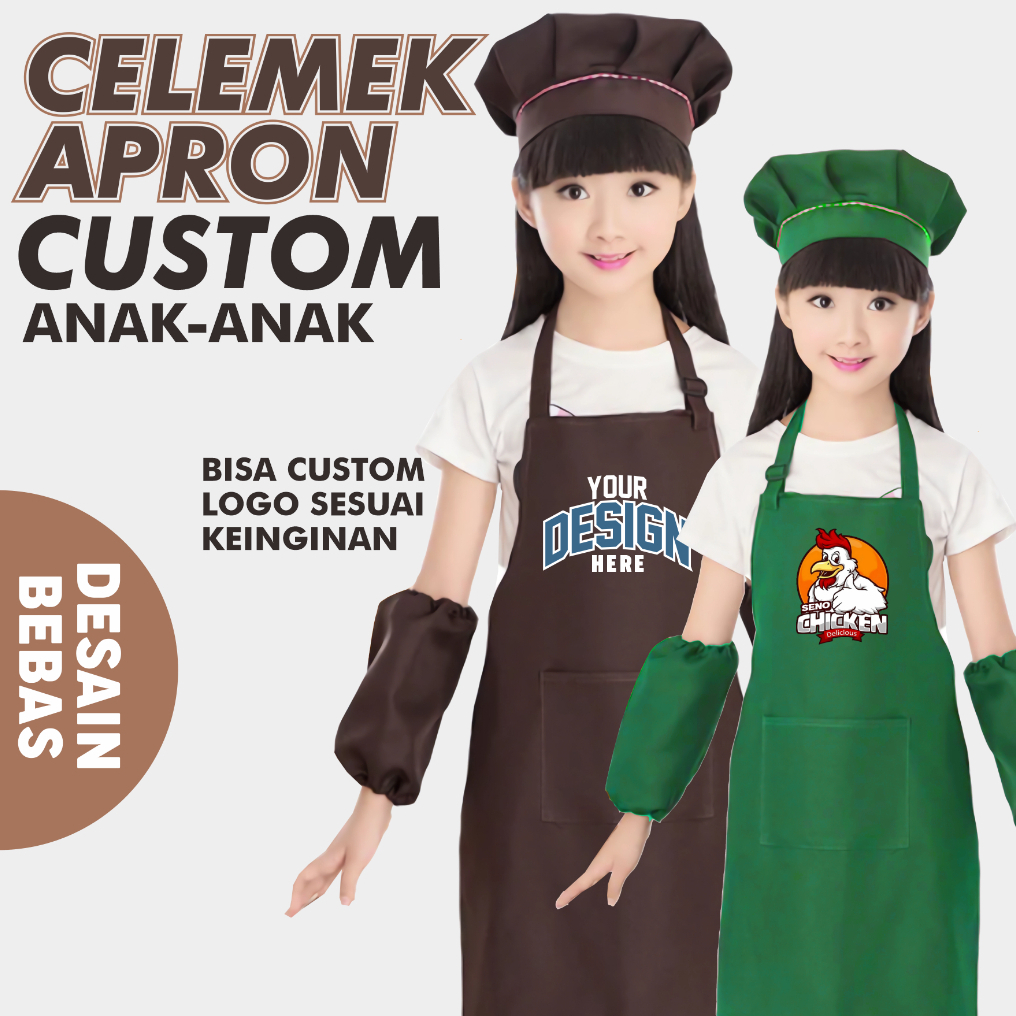 Apron Anak + Topi Koki / Set Celemek Anak dan Topi / Set Apron Celemek Topi Chef Anak / Apron Anak P