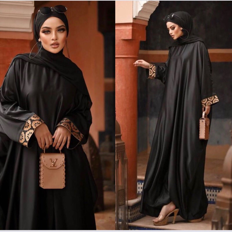 SALMAA Abaya Turkey bahan Armani Silk, Loose Abaya, Gamis Muslim warna Hitam