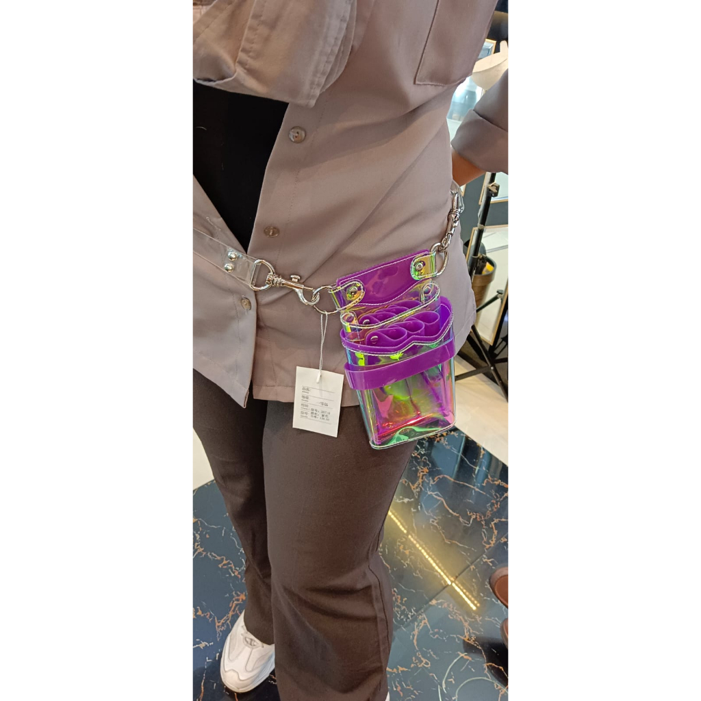 Tas Dompet Gunting Mika Tali Selempang Bahu Transparan Salon Rambut Isi 6 Pc