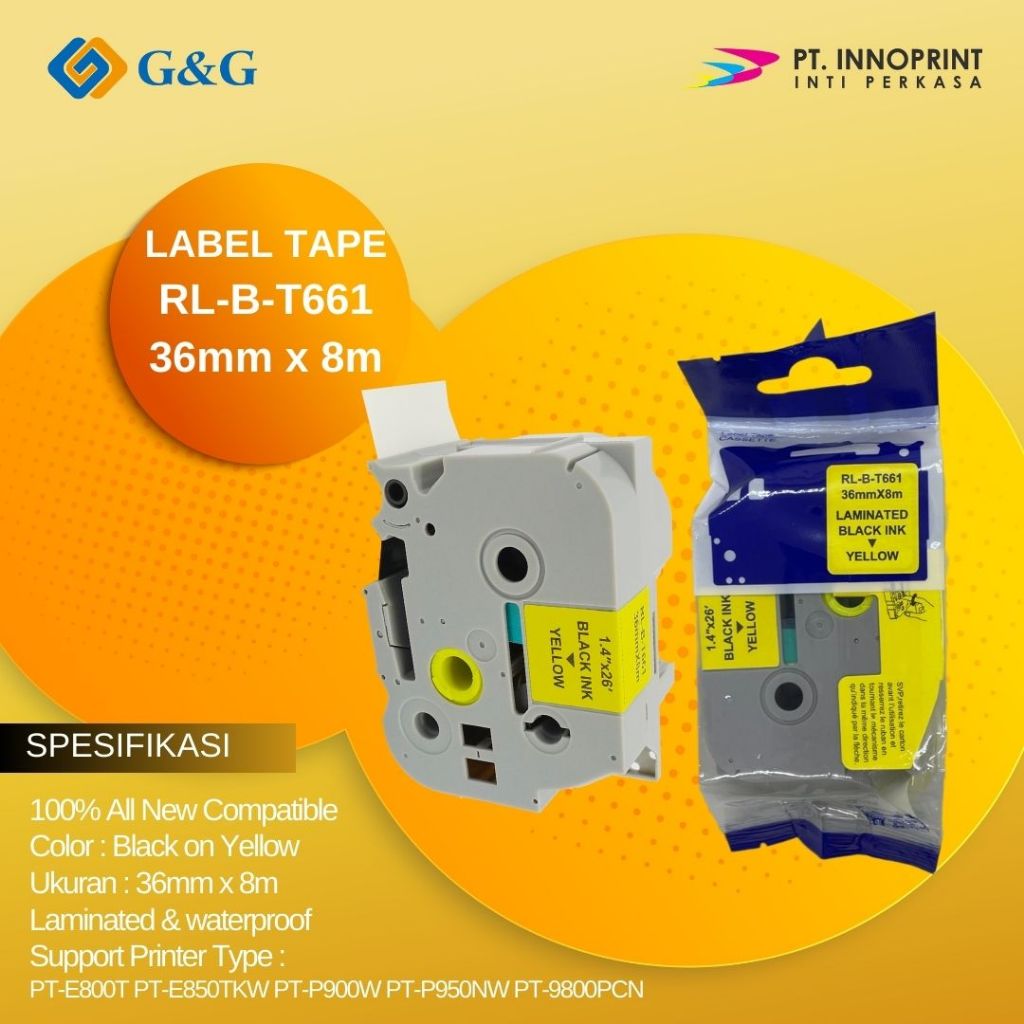 

Label tape G&G for Brother Label Tape TZE-661 36mm x 8m Black On Yellow TZE661