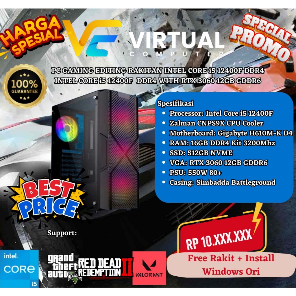 PC GAMING RAKITAN INTEL CORE i5 12400F RTX 3060 DDR4