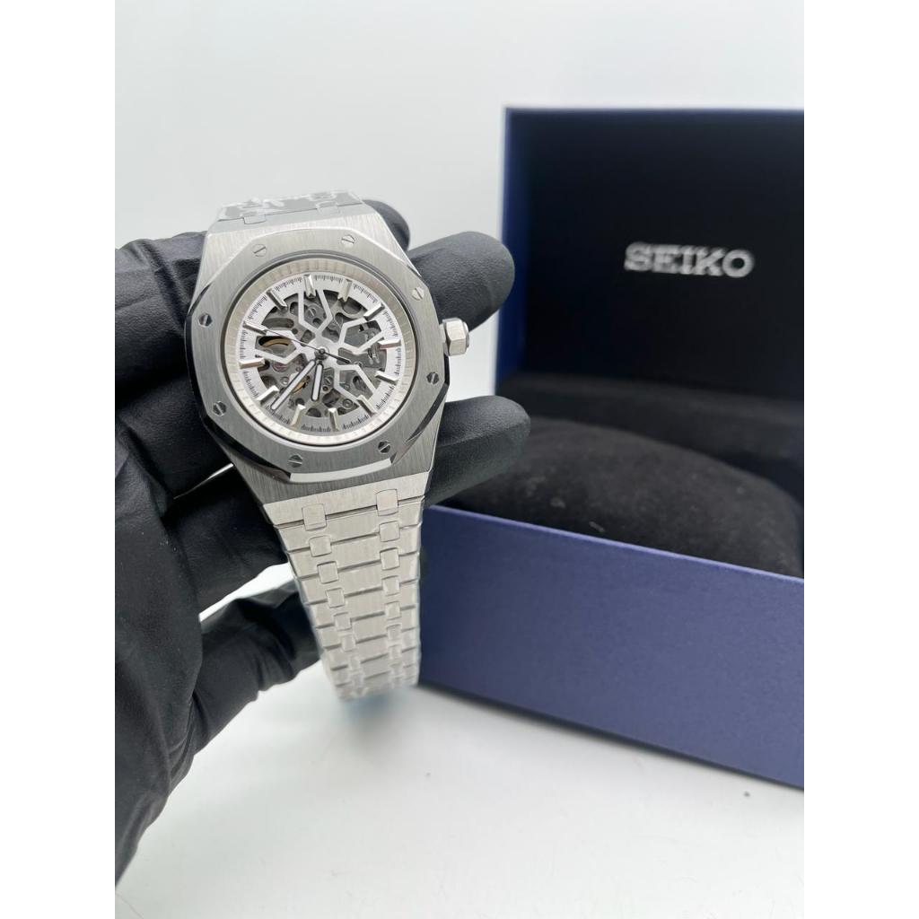 SeikoMod NH35A Silver Skeleton White