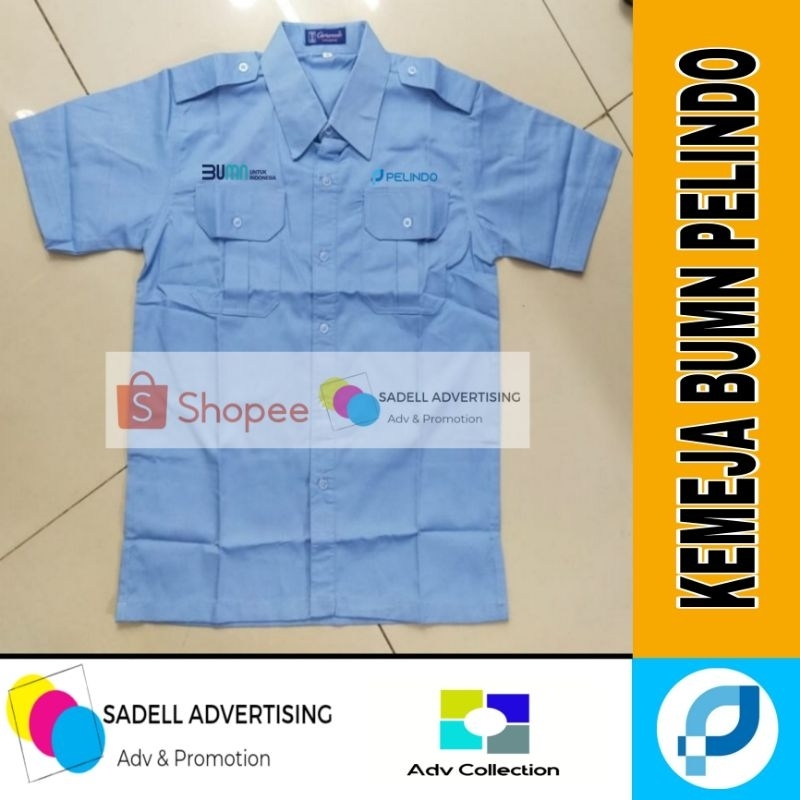 Kemeja PELINDO Seragam BUMN PELINDO Biru Muda PDH Lengan Pendek Pria Bordir