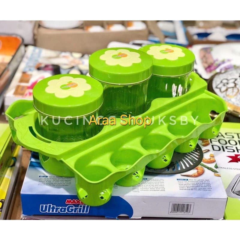 GOLDEN SUNKIST Toples Kristal Bunga Set + Rak Aqua Gelas / 1 Set Toples Akrilik Mika + Rak ( 3pcs To