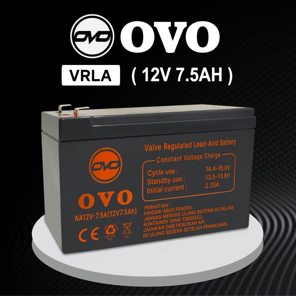 Baterai UPS OVO 12V 7.5AH VRLA NA12V-7.5A