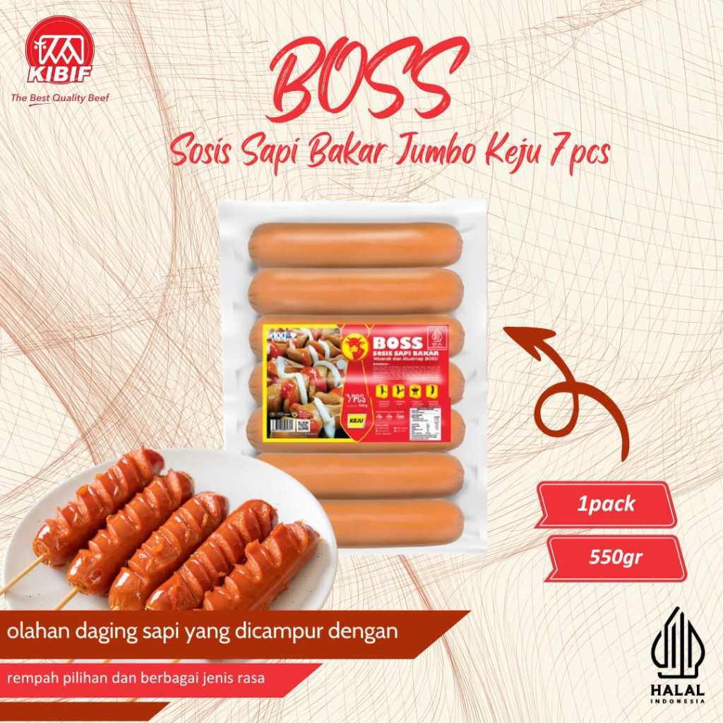 

BOSS Sosis Sapi Bakar Jumbo Keju 7 Pcs 550gr