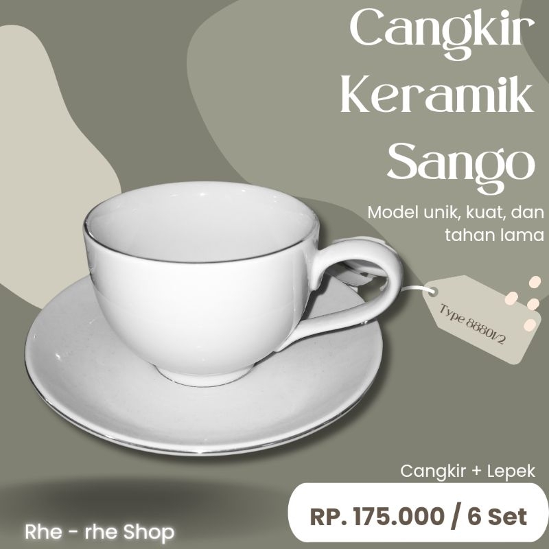 Cangkir SANGO warna putih  12 pcs/set (6 cangkir + 6 lepek)