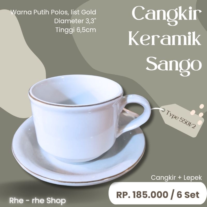 Cangkir SANGO warna putih list gold isi 12 pcs/set