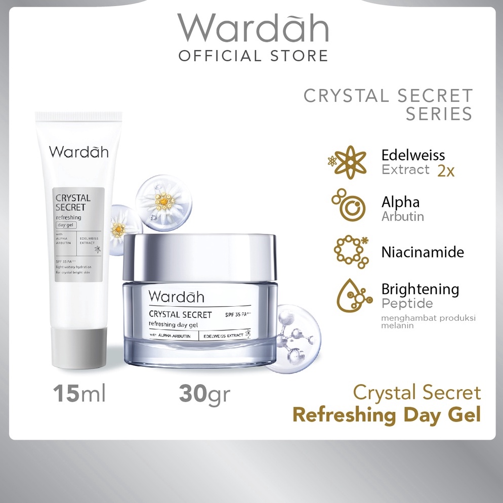 ART E93C Wardah Crystal Secret Refreshing Day Gel  Krim Pagi dengan Extract Edelweiss  Pelembab Menc