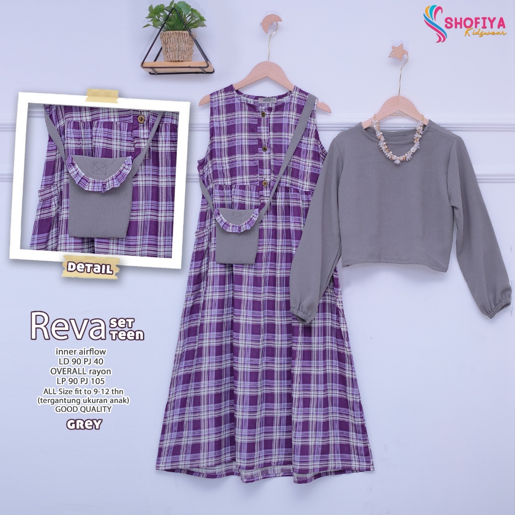 reva gamis dress dres baju pakaian busana overall rayon setelan set 2in1 inner airflow anak kids per