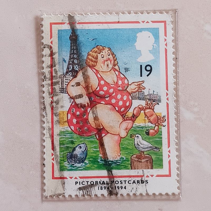 

(AE) Perangko Inggris Britania Raya 1994 Centenary of Picture Postcards - Bather at Blackpool 19 penny Used