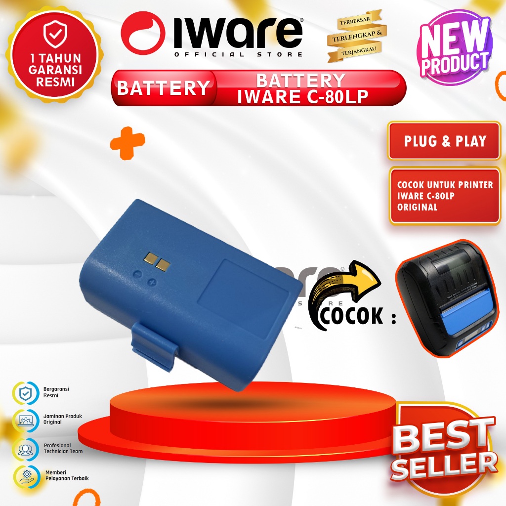 Battery Iware IW-80LP Printer Label Thermal Bluetooth Original C8LP