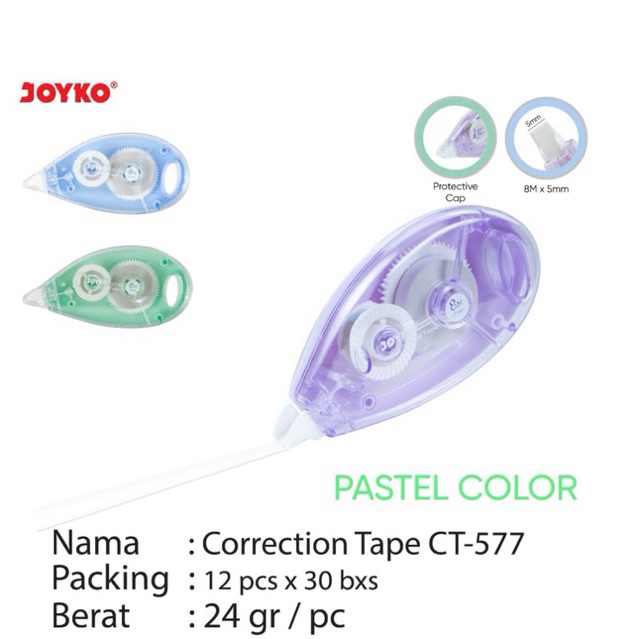 

( 1 pcs ) CT 577 Tipex Kertas Correction Tape Pita Koreksi Joyko Pastel CT-577 ( 8 meter x 5 mm )