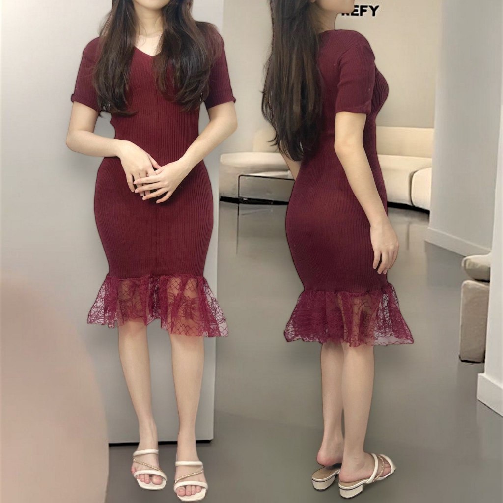 AC Dress Rajut Nori PREMIUM QUALITY UK Fit To L-XL LD 100CM-120CM PJ 105CM Dres Rajut Wanita Selutut