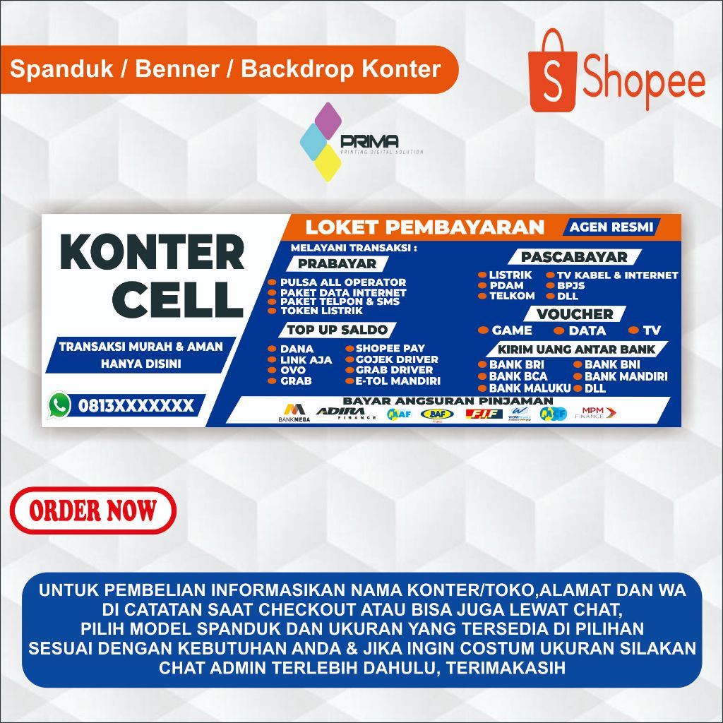 BANNER SPANDUK KONTER PULSA CUSTOM/HIASAN KONTER PULSA/PERLENGKAPAN KONTER PULSA/BIG SIZE