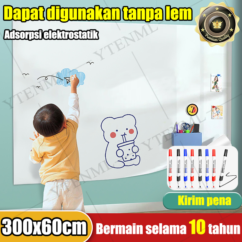 Adsorpsi elektrostatik 300 x 60cm tanpa lem Stiker Papan tulis Whiteboard Blackboard Papan Tulis Din