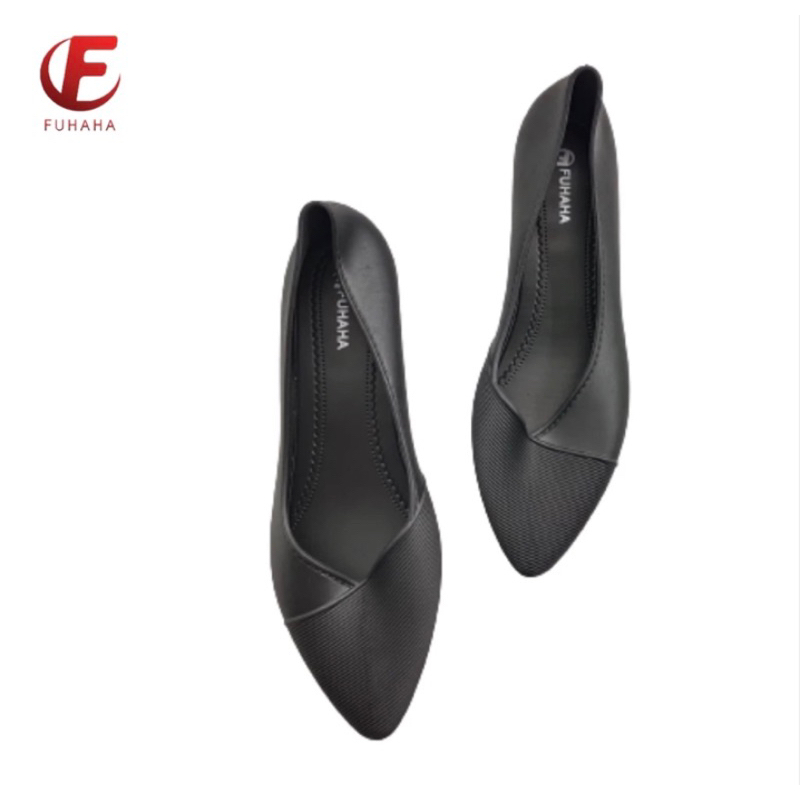SEPATU WEDGES WANITA FUHAHA 710 KARET IMPORT, SEPATU KARET KERJA HAK 3cm, SEPATU WANITA KARET HITAM