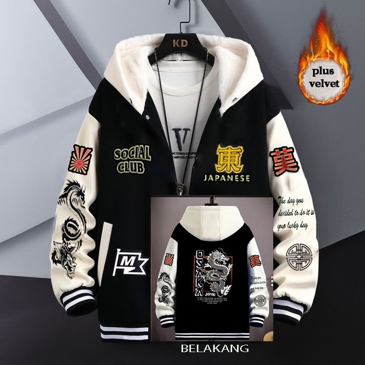 Jaket Baseball Hoodie Osaka Jepang Premium Tebal / Jaket Varsity Hoodie Pria Wanita New Arrival / Ja