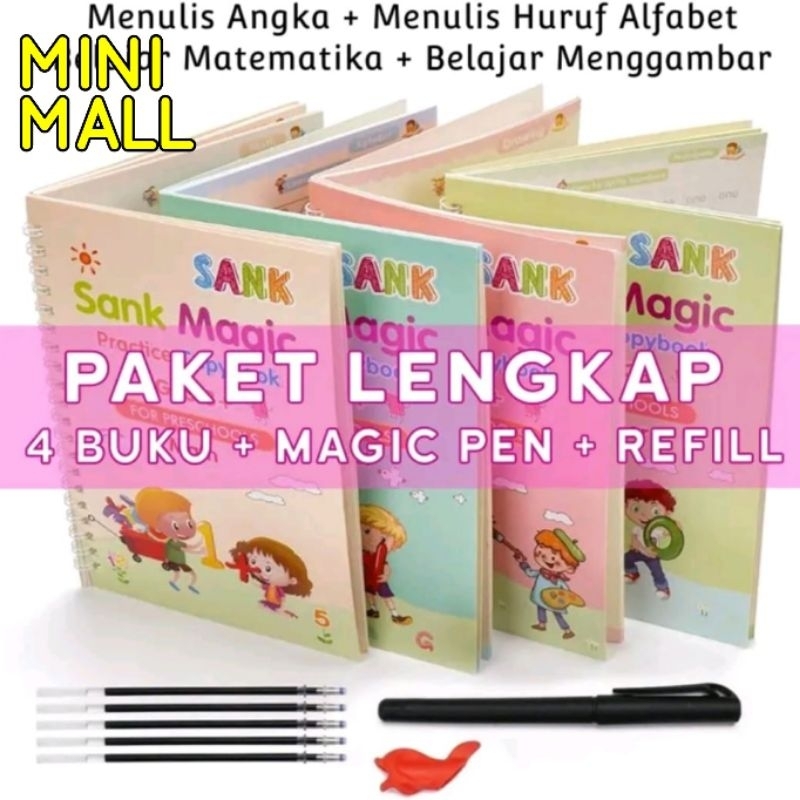 

4pcs Buku Sank Magic Pratice Book Buku Belajar Anak Buku Edukasi Anak + Pulpen B3