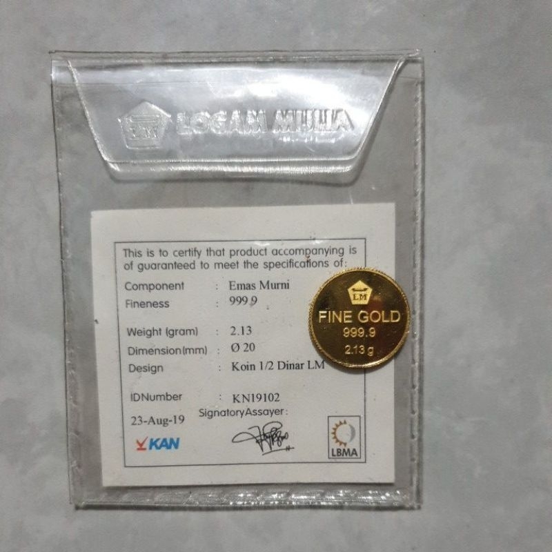 1/2 dinar Ant@m 24k berat 2.13 gram ( kolektor item )