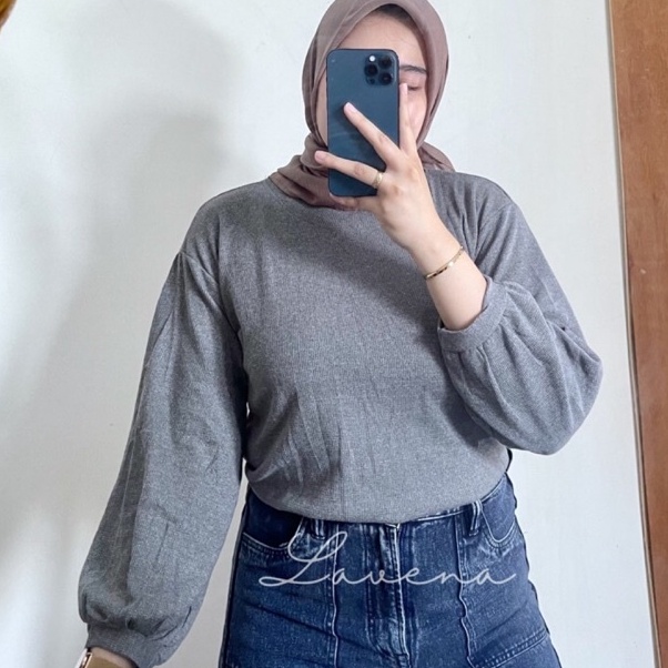 Terpopuler  LAVENA Clara Knit Blouse  waffle knit premium  atasan lengan panjang balon  kaos lengan 