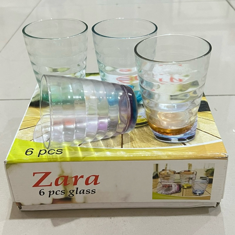 *PROMO* Satu Set Gelas Kaca Ulir Zara Warna Cantik Imut isi 6pcs