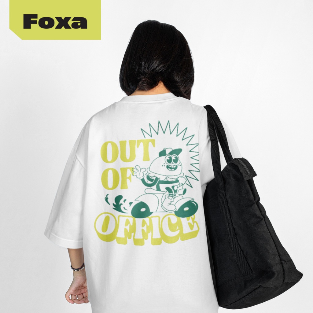 OUT OFF OFFICE Oversize T-Shirt | Foxa Fits | Kaos Vintage Cartoon Hitam 24S