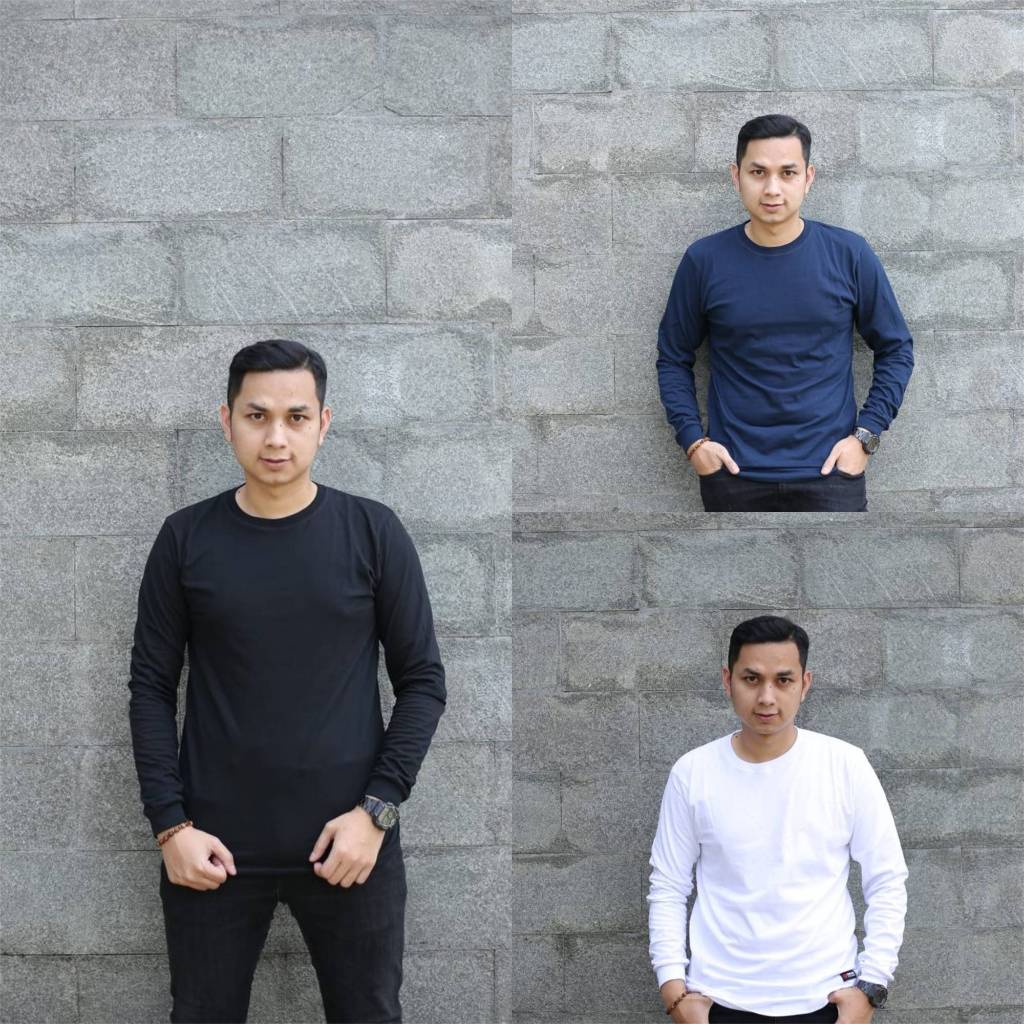Kaos Lengan Panjang Polos Pria - Kaos Long Sleeve Polos Pria Bahan Cotton Combed 24