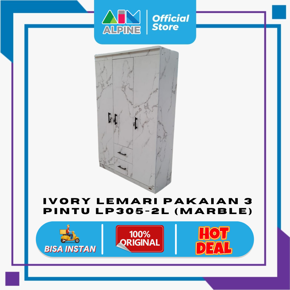 IVORY LEMARI PAKAIAN 3 PINTU LP305-2L (MARBLE)