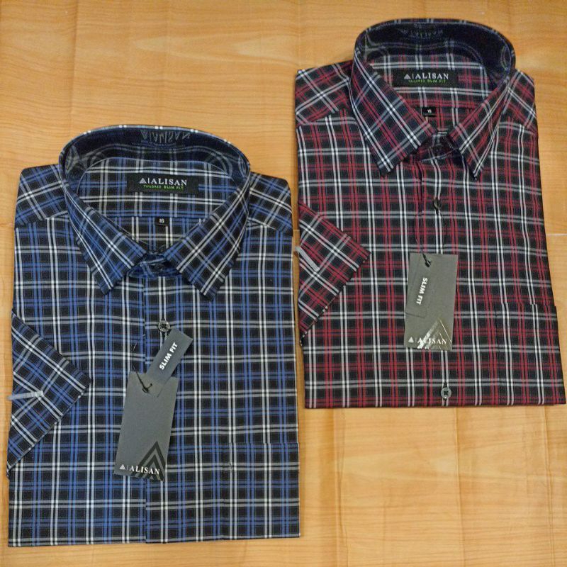 Alisan Motif Kotak-Kotak Kecil Garis Putih Slimfit