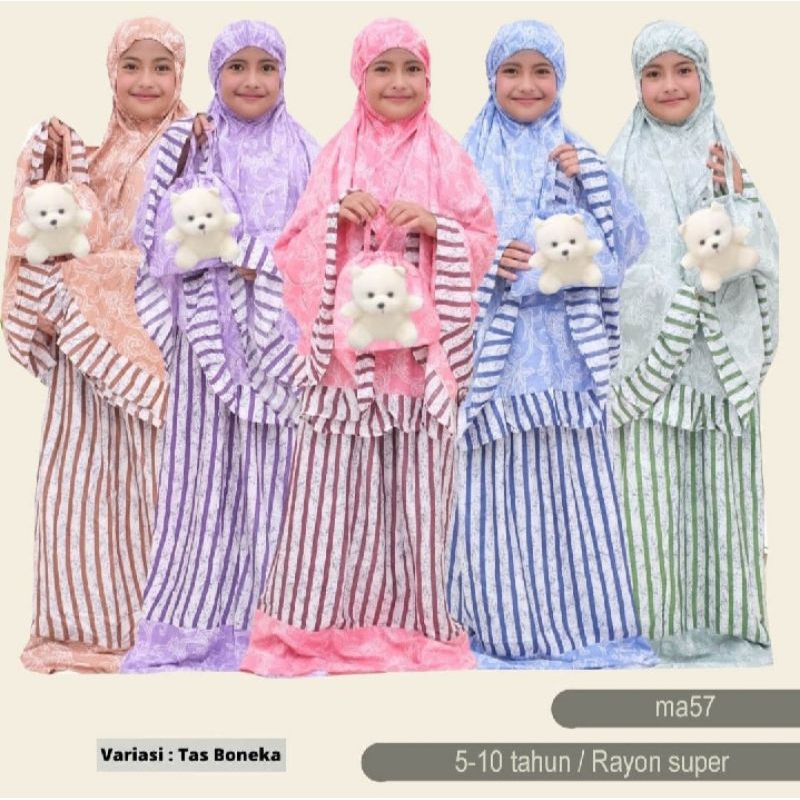 Mukena Anak Tas boneka  size besar umur 5-10 Tahun - MUKENA ANAK BAHAN RAYON MA57