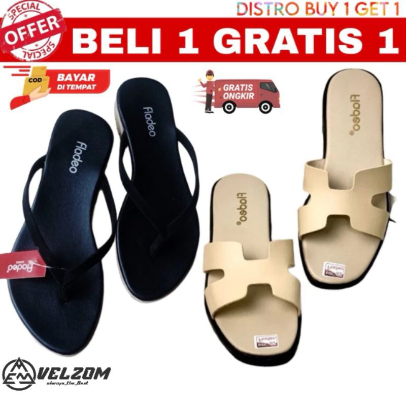 Beli 1 Gratis 1 Sandal jepit fladeo free Sandal selop fladeo Sandal Wanita Sandal Cewek distro kekin