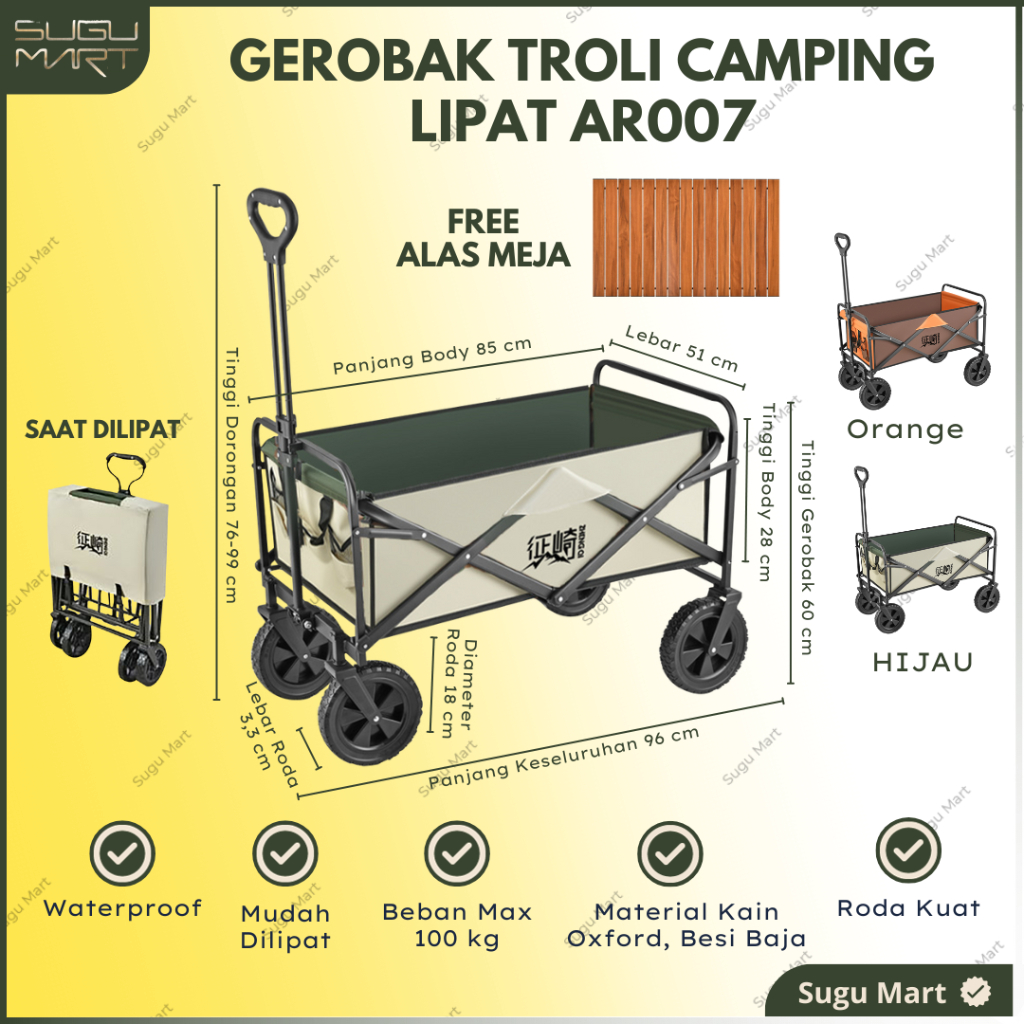 Troli Gerobak Kamping Lipat Besar 100 Kg AR007 | Gerobak Camping Lipat | Troli Camping Meja Camping 