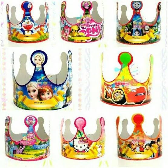 Topi Ulang Tahun | Topi Karakter | Topi Mahkota | Topi Kertas Ulang Tahun isi 10 Pcs