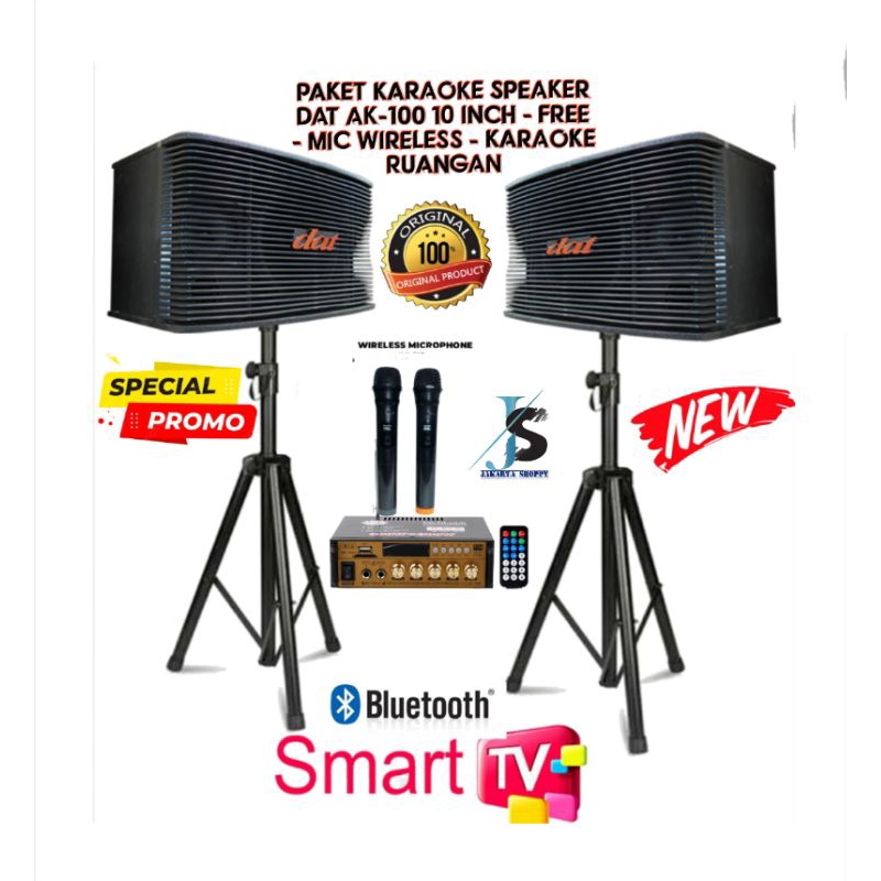 PAKET KARAOKE SPEAKER DAT AK-100 10 INCH FREE MIC WIRELESS